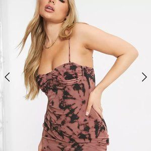ASOS DESIGN mesh cami cup tie dye mini dress
